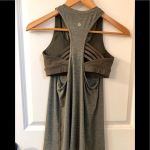 Lululemon olive green tank with bra, size 4
